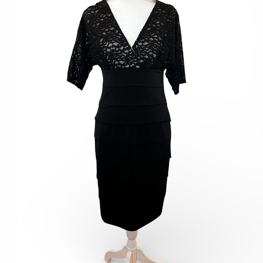 Little Black Dress LBD Size 8 Plunging Neckline Romantic Hourglass Wedding - Picture 8 of 14